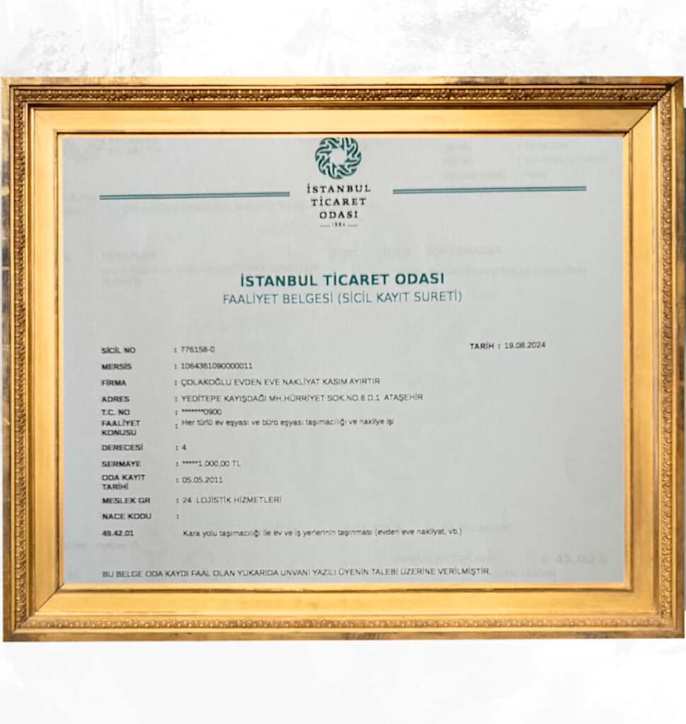 Kolay taşın faaliyet belgesi